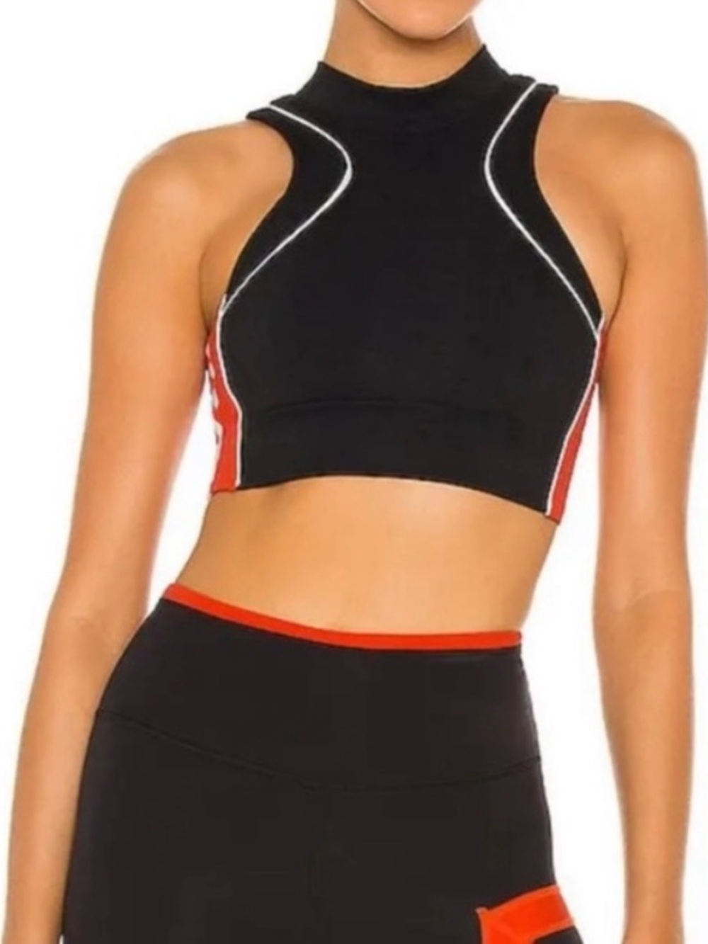 High-Neck Black & Orange Crop Sports Bralette
